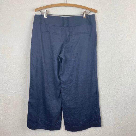 Elie Tahari Women Crop Pants Size 4 Dark Blue Ramie Pleats Pockets Wide Leg Cuff - Picture 4 of 8